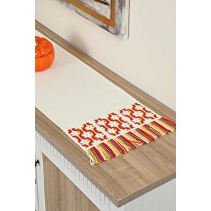 Renkli Saçaklı Ve Motifli Runner 120x40 Cm,r-97o Ekru