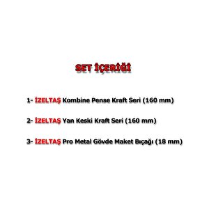3'lü Kraft Pense Seti 3 Parça Kraft Pense 160mm Kraft Yan Keski 160mm Maket Bıçağı