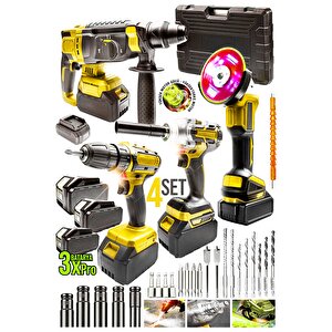Profesyonel Şarjlı Darbeli 4'lü Set 2-26 Hilti 125mm Taşlama 13mm  Matkap 650 Nm  Somun Sökme Hediye