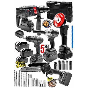 Profesyonel Şarjlı Darbeli 5'li Set 2-26 Hilti 125mm Taşlama 13mm Matkap 650nm Somun Sökme Dal Budam
