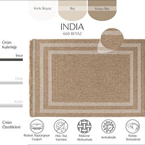 Mocha 668 Beyaz Halı Kilim Mutfak Koridor Yolluk Jüt Hasır Görünüm Dokuma Makine Halı 100x300 cm