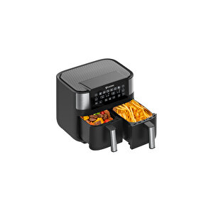 Y80 Siyah 8 Litre 2850w Çift Hazneli Ve Çift Motorlu Dokunmatik  Airfryer Fritöz