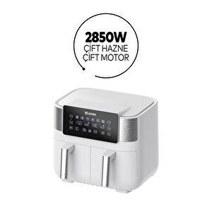 Y80 Beyaz 8 Litre 2850w Çift Hazneli Ve Çift Motorlu Dokunmatik Airfryer Fritöz