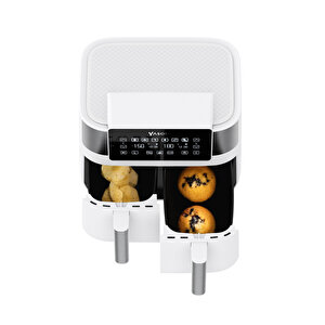 Y80 Beyaz 8 Litre 2850w Çift Hazneli Ve Çift Motorlu Dokunmatik Airfryer Fritöz