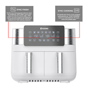 Yasomi Y80 Beyaz 8 Litre 2850w Çift Hazneli Ve Çift Motorlu Dokunmatik Airfryer Fritöz