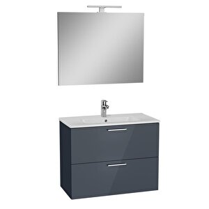 Vi̇tra Mia Antrasit Füme 80 Cm Banyo Dolabı+ayna+lavabo+aplik