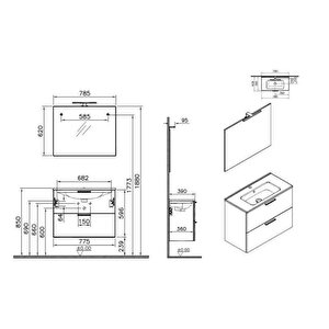 Vi̇tra Mia Antrasit Füme 80 Cm Banyo Dolabı+ayna+lavabo+aplik