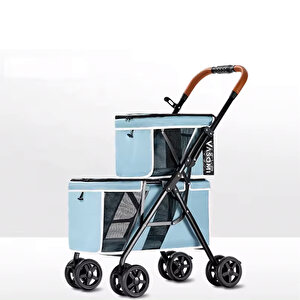 Patigo Ld03m 2 Katlı Katlanabilir Kedi Ve Köpek Arabası (mavi)
