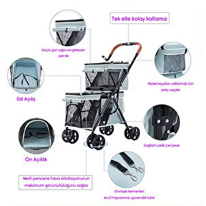 Patigo Ld03m 2 Katlı Katlanabilir Kedi Ve Köpek Arabası (mavi)