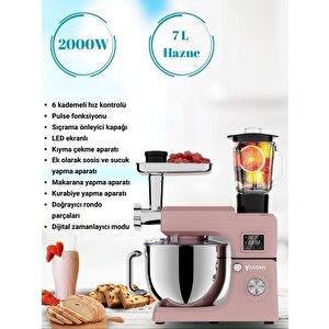 Sm 1511bml Led Ekranlı Kıyma Çekme Aparatlı Blender Stand Mikser Mutfak Şefi (pembe)