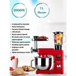 Yasomi Sm 1511bml Led Ekranlı Kıyma Çekme Aparatlı Blender Stand Mikser Mutfak Şefi (kırmızı)