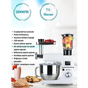 Sm 1511bml Led Ekranlı Kıyma Çekme Aparatlı Blender Stand Mikser Mutfak Şefi (beyaz)
