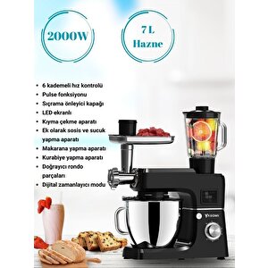 Sm 1511bml Led Ekranlı Kıyma Çekme Aparatlı Blender Stand Mikser Mutfak Şefi (siyah)