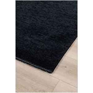 Kilimista troy Yıkanabilir Kaydırmaz, Pamuk Dokuma, Premium Kalite Salon&mutfak&yemek Odası Kilimi Siyah 160x300 cm