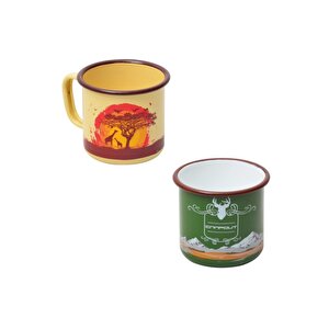 Campout Emaye Kupa Krem+haki Set