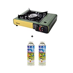 Tekli Portatif Ocak Tüp Haki+2 Adet 220 Gr Kartuş Set