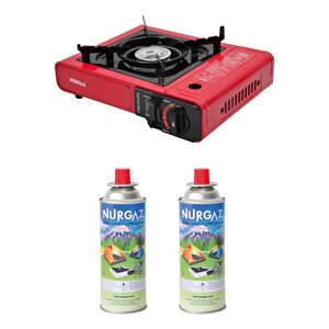Tekli Portatif Ocak Kırmızı+2 Adet 220 Gr Kartuş Set