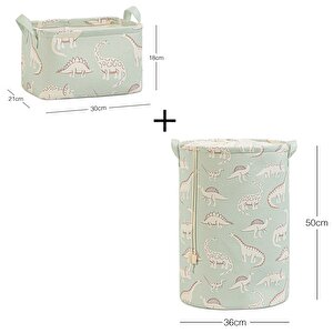 2'li Çocuk Odası Dinozor Sepet Set 1 Adet 30 X 21 X 18 / 36 X 50 Cm
