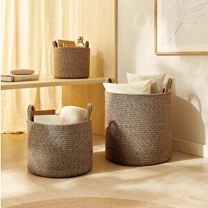 3'lü Siyah Kırçıllı Jüt Halat Sepet Set 26 X 22 / 35 X 27 / 40 X 40 Cm