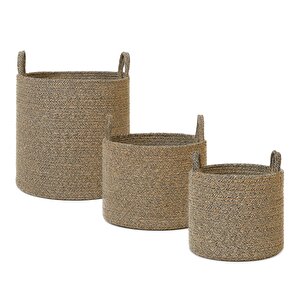 3'lü Siyah Kırçıllı Jüt Halat Sepet Set 26 X 22 / 35 X 27 / 40 X 40 Cm