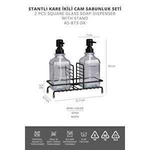 Okyanus Home Siyah Pompalı Ve Standlı İkili Kare Cam Sıvı Sabunluk 500ml