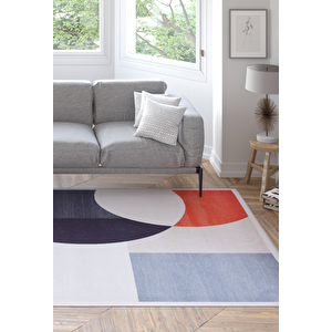 Halı Atölyesi Krem Overlok Salon&yolluk Dijital Baskılı Makinede Yıkanabilir Kaymaz Taban Halı Yy019