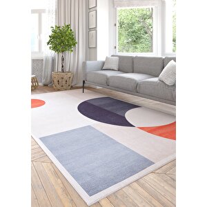 Krem Overlok Salon&yolluk Dijital Baskılı Makinede Yıkanabilir Kaymaz Taban Halı Yy019 100x150 cm