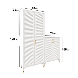 Panjurlu Metal Kulp Ask4190 Ayakkabılık Portmanto Vestiyer Beyaz Gold
