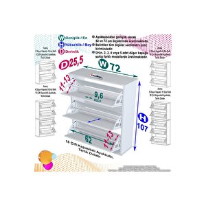 Varbi Asma Antre Hol 72 X 107 X 25, 5 Cm’ Lik 3 Düşer Kapak 6 Göz Raf Bölmeli Ayakkabılık
