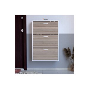 Varbi Asma Kapı Önü 72 X 107 X 25, 5 Cm’ Lik 3 Düşer Kapak 6 Göz Raf Bölmeli Ayakkabılık