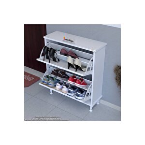 Umay Kapı Önü 72 X 86 X 25,5 Cm’lik 2 Düşer Kapak 4 Göz Bölmeli Ayakkabılık