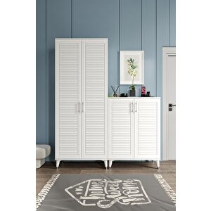 Panjurlu Metal Kulp Ask4190 Ayakkabılık Portmanto Vestiyer Beyaz Gümüş