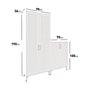 Panjurlu Metal Kulp Ask4190 Ayakkabılık Portmanto Vestiyer Beyaz Gümüş