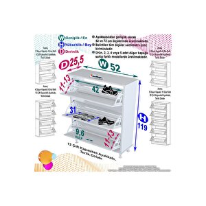 Varbi̇ Antre Hol 52 X 119 X 25,5 Cm’lik 3 Düşer Kapak 6 Göz Bölmeli Ayakkabılık