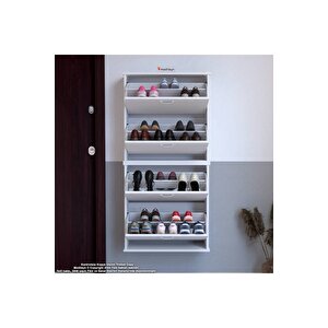 Umay Asma Kapı Önü 52 X 148 X 25,5 Cm’ Lik 4 Düşer Kapak 8 Göz Raf Bölmeli Ayakkabılık