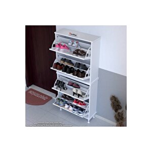 Umay' 2 Li Kapı Önü 52 X 160 X 25,5 Cm’ Lik 4 Düşer Kapak 8 Göz Bölmeli Ayakkabılık