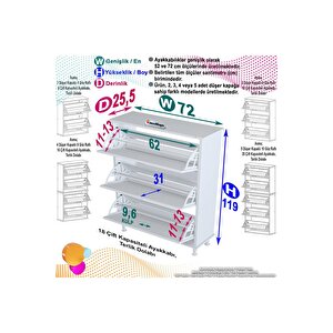 Varbi Kapı Önü 72 X 119x 25, 5 Cm’ Lik 3 Düşer Kapak 6 Göz Raf Bölmeli Ayakkabılık