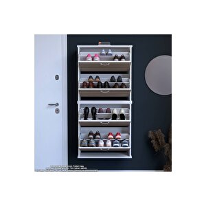 Umay' 2 Li Asma Antre Hol 72 X 148x 25, 5 Cm’ Lik 4 Düşer Kapak 8 Raf Bölmeli Ayakkabılık