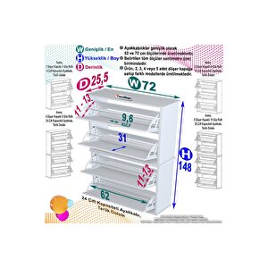 Umay' 2 Li Asma Antre Hol 72 X 148x 25, 5 Cm’ Lik 4 Düşer Kapak 8 Raf Bölmeli Ayakkabılık