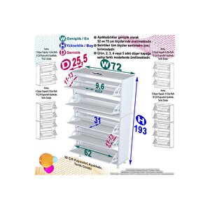 Varbi Umay' 2 Li Antre Hol 72 X193x 25, 5 Cm’ Lik 5 Düşer Kapak Göz 10 Raflı Ayakkabılık
