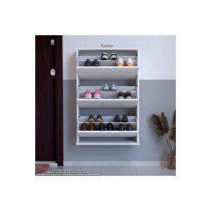 Varbi Asma Kapı Önü 72 X 107 X 25,5 Cm’ Lik 3 Düşer Kapak 6 Göz Bölmeli Ayakkabılık