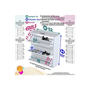 Varbi Asma Antre 72 X 107 X 25, 5 Cm’ Lik 3 Düşer Kapak 6 Göz Raf Bölmeli Ayakkabılık