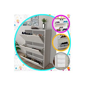Trıplex Kapıönü 3 Katlı Düşer Kapak Beyaz Ayakkabılık, Ayakkabı Dolabı, Beyaz