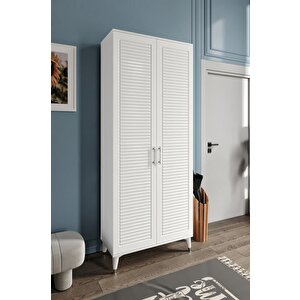 Panjurlu Metal Kulp Pnj2190 Ayakkabılık Portmanto Vestiyer Beyaz Gümüş