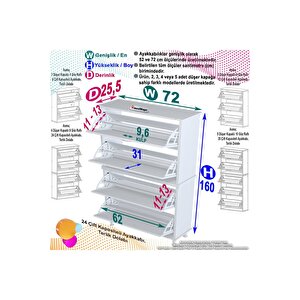 Umay' 2 Li Kapı Önü 72 X 160 X 25,5 Cm’ Lik 4 Düşer Kapak 8 Göz Bölmeli Ayakkabılık