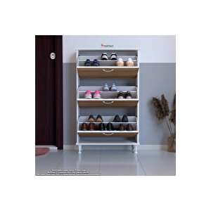 Varbi Kapı Önü 72 X 119 X 25, 5 Cm Lik 3 Düşer Kapak 6 Göz Raf Bölmeli Ayakkabılık