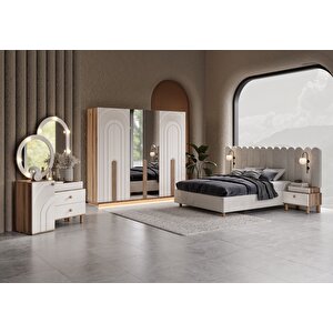 Bruno %100 Mdf 6kapaklı 2çekmeceli Aytaşı Ceviz Led'li Yatak Odası Takımı