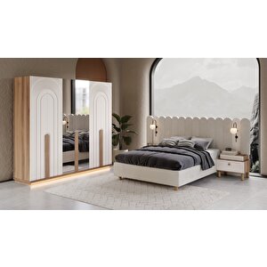 Bruno %100 Mdf 6kapaklı 2çekmeceli Aytaşı Ceviz Led'li Yatak Odası Takımı