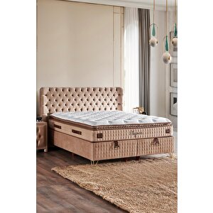 Elegance Lüks Yatak Baza Ve Başlık Seti 100x200 Cm Tek Kişilik Paket Yaylı Yumuşak Yatak Baza Başlık Takımı Krem