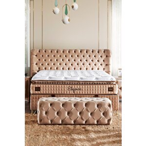 Elegance Lüks Yatak Baza Ve Başlık Seti 100x200 Cm Tek Kişilik Paket Yaylı Yumuşak Yatak Baza Başlık Takımı Krem